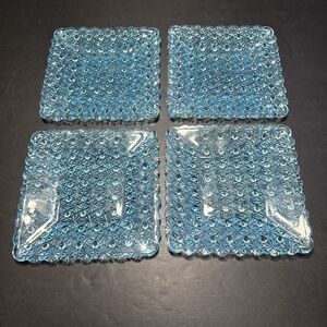 Set Of 4 Vintage LG Wright Daisy And Button Ice Blue 7" Square Plate